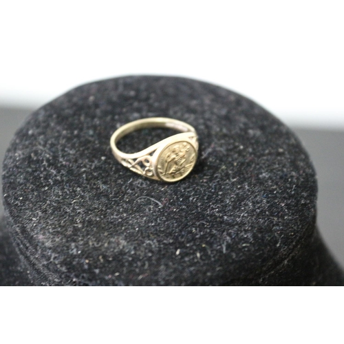 9 - Marked 9ct Gold St Christopher Ring. Size M