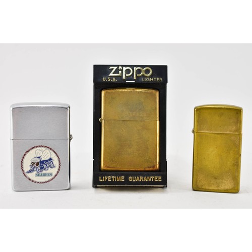 192 - A Collection Of 3 Zippo Lighters, One In Case.