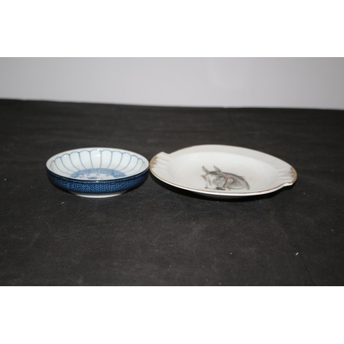 229 - Japanese Flatfish Bowl and a Japanese Dish with a Picture of a Horse