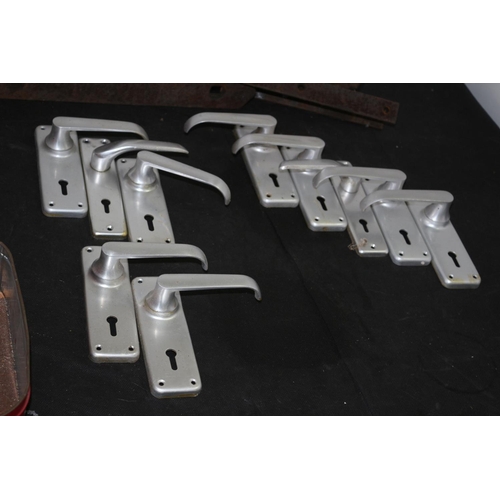 267 - A Selection of Mid Century Door Handles and  New Adenoids Kitchen Handles (18) and Aged Iron Ware fo... 