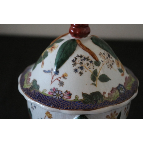 290 - Aged Chinese Lidded Pot with Floral Design - Nicely Stamped on Base