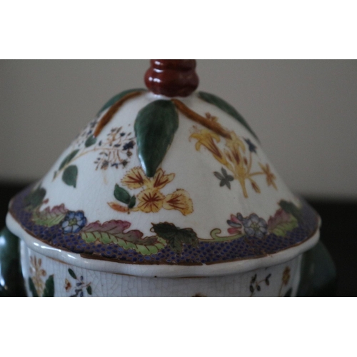 290 - Aged Chinese Lidded Pot with Floral Design - Nicely Stamped on Base