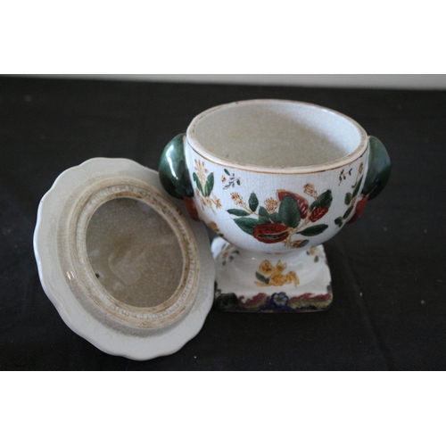 290 - Aged Chinese Lidded Pot with Floral Design - Nicely Stamped on Base