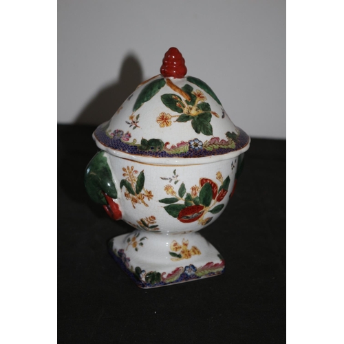 290 - Aged Chinese Lidded Pot with Floral Design - Nicely Stamped on Base