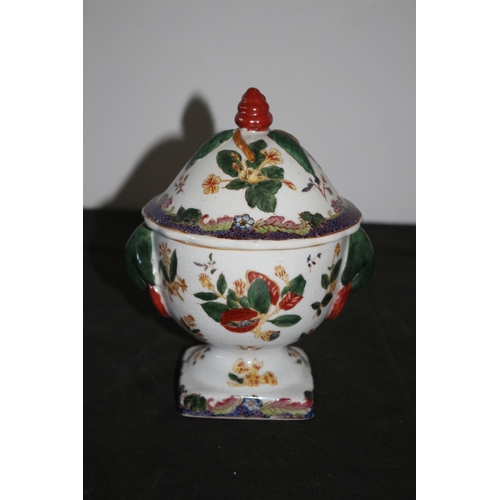 290 - Aged Chinese Lidded Pot with Floral Design - Nicely Stamped on Base