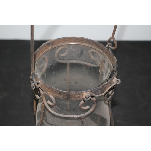 56 - Metal and Glass Candle Holder with Age 32cm High