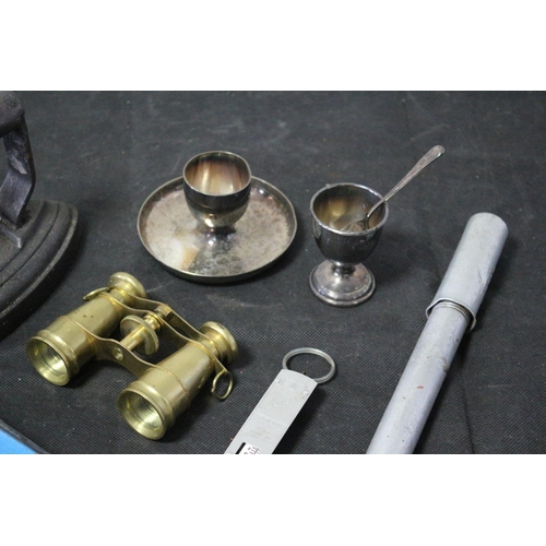 57 - A Collection of Metalware Including Brass Binoculars, Metal Iron Plus More