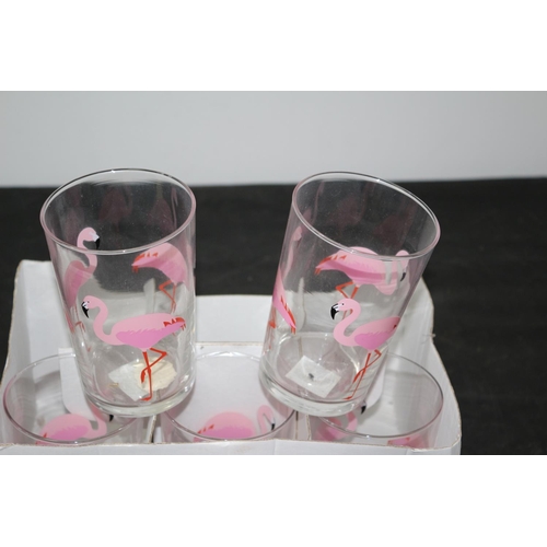 82 - 6 Pink Flamingo Glasses From Ikea