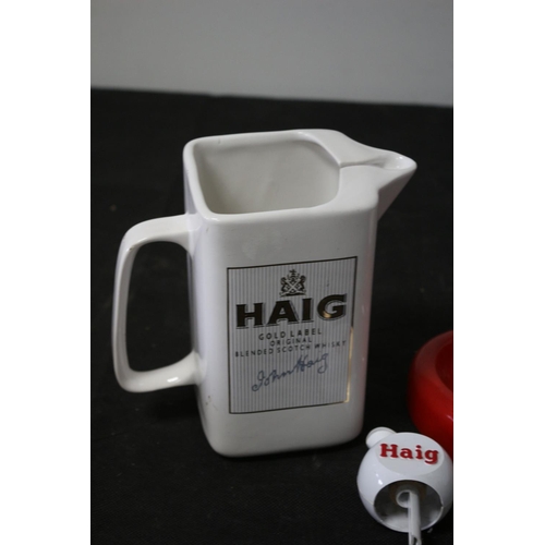 87 - Haig Whiskey Themed Lot with Water Jug and Other Items