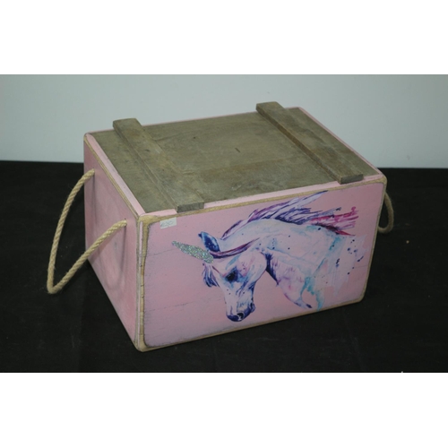 96 - Wooden Storage Box With Unicorn  Theme    
 37x25x23