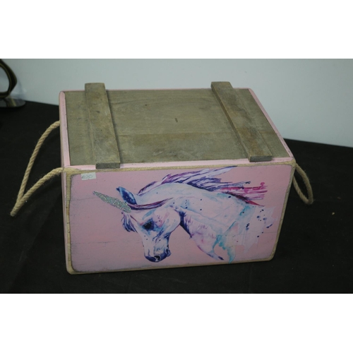 96 - Wooden Storage Box With Unicorn  Theme    
 37x25x23