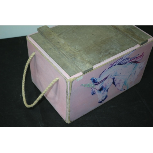 96 - Wooden Storage Box With Unicorn  Theme    
 37x25x23