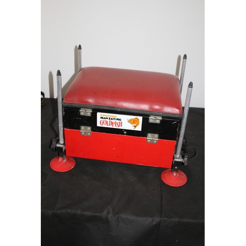 299 - Fishing Box with Adjustable Legs and a Selection of Reels, Lines and other Items