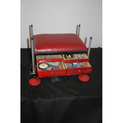 299 - Fishing Box with Adjustable Legs and a Selection of Reels, Lines and other Items