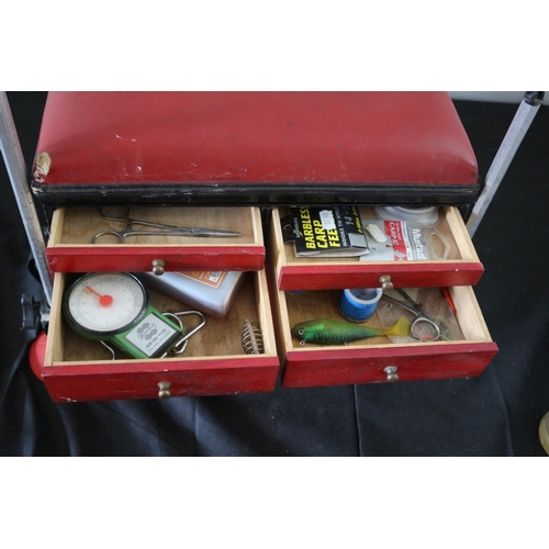 299 - Fishing Box with Adjustable Legs and a Selection of Reels, Lines and other Items