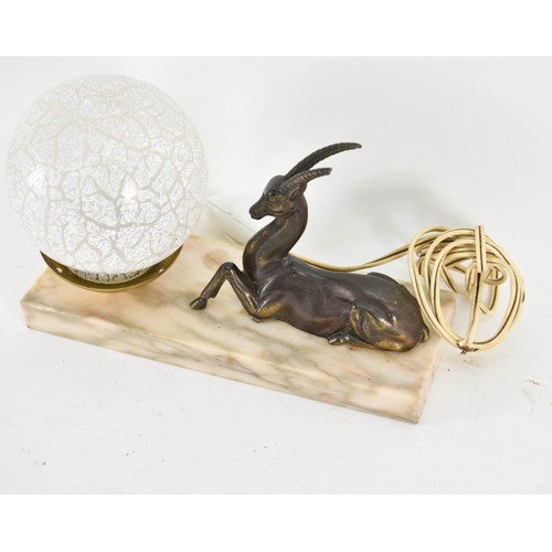 305 - A Delightful French Art Deco Lamp Featuring A Deer On Marble Base. (untested).