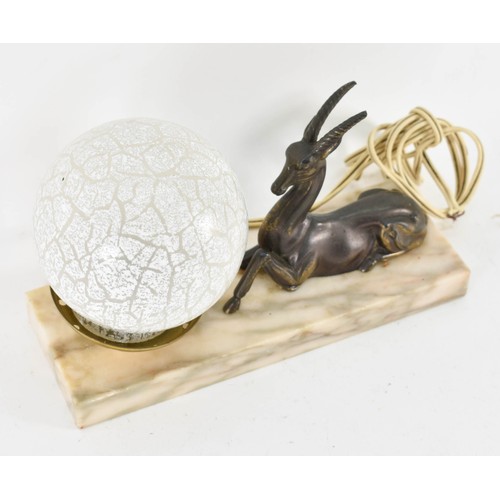 305 - A Delightful French Art Deco Lamp Featuring A Deer On Marble Base. (untested).