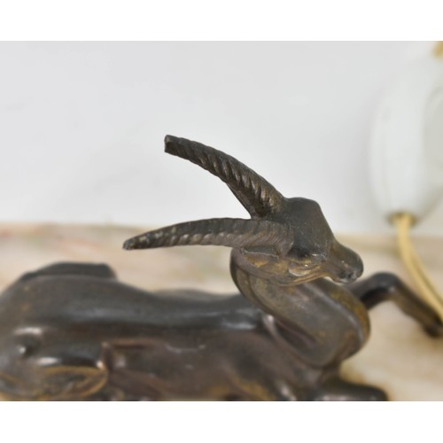 305 - A Delightful French Art Deco Lamp Featuring A Deer On Marble Base. (untested).