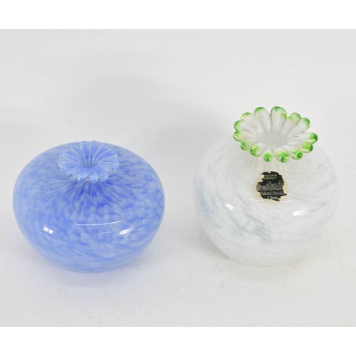 319 - A Pair Of Small Guernsey Art Glass Vases - One Featuring Original Sticker. Both Marked To Base.