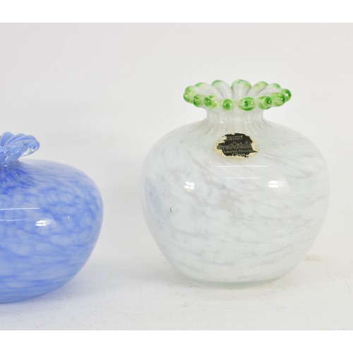 319 - A Pair Of Small Guernsey Art Glass Vases - One Featuring Original Sticker. Both Marked To Base.