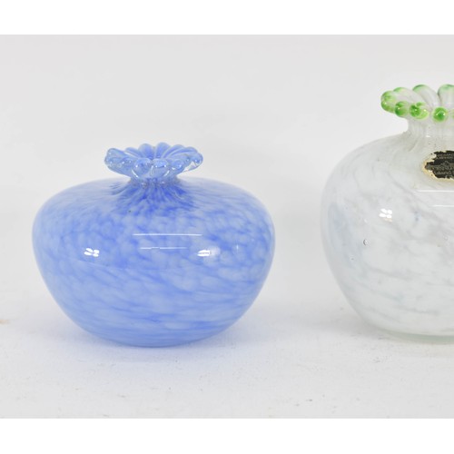 319 - A Pair Of Small Guernsey Art Glass Vases - One Featuring Original Sticker. Both Marked To Base.