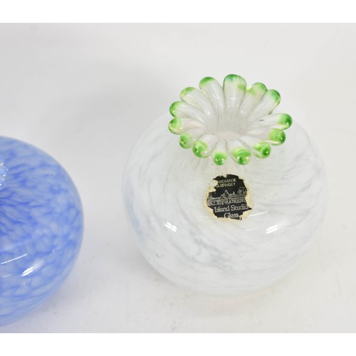 319 - A Pair Of Small Guernsey Art Glass Vases - One Featuring Original Sticker. Both Marked To Base.