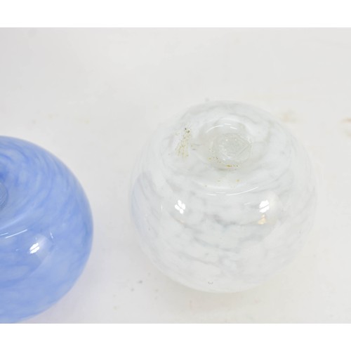 319 - A Pair Of Small Guernsey Art Glass Vases - One Featuring Original Sticker. Both Marked To Base.