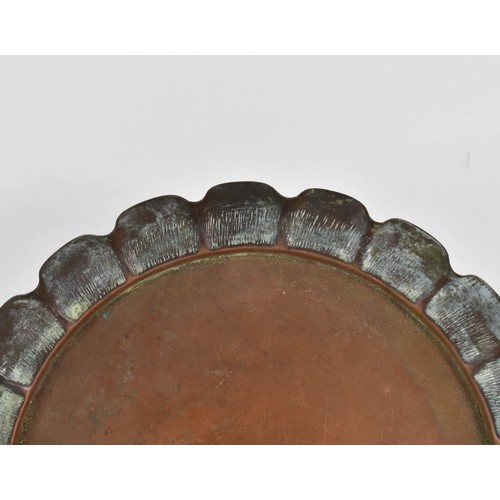 323 - An Arts And Crafts Solid Copper Tray By Joseph Sankey (J.S&S) Featuring An Engraved Pie Crust Edge