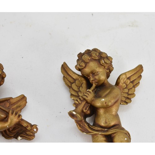 324 - A Delightful Pair Of Antique Plaster Cherub Wall Hanging Figurines. 14cm Height Each.