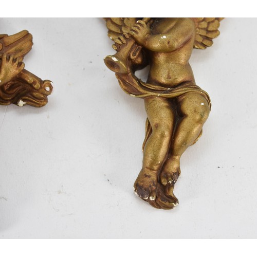 324 - A Delightful Pair Of Antique Plaster Cherub Wall Hanging Figurines. 14cm Height Each.