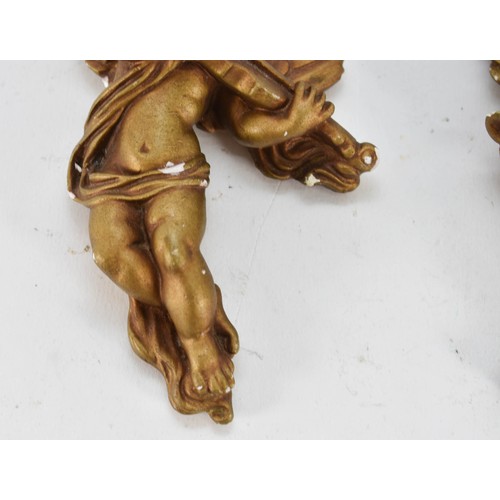 324 - A Delightful Pair Of Antique Plaster Cherub Wall Hanging Figurines. 14cm Height Each.