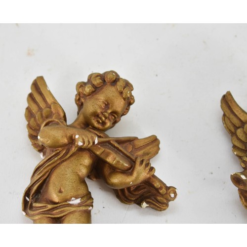 324 - A Delightful Pair Of Antique Plaster Cherub Wall Hanging Figurines. 14cm Height Each.