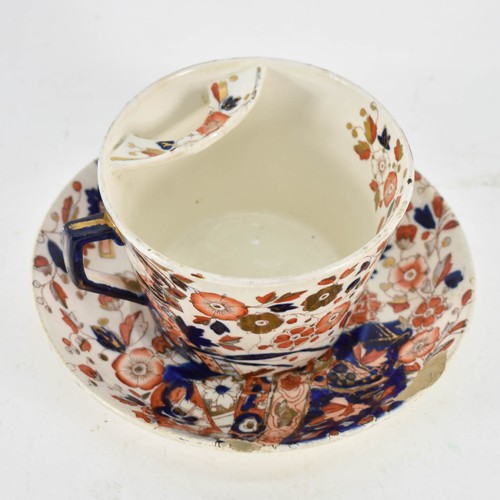 326 - A Royal Crown Derby Cup And Saucer In Floral Imari Style Decoration Featuring A Mustache Guard. Circ... 