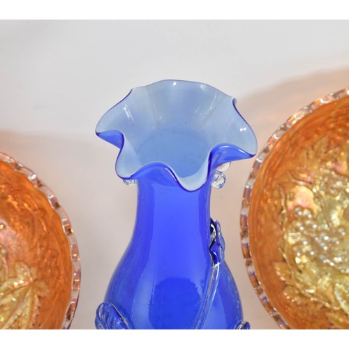 342 - A Collection Of 3 Art Glass Items Including 2 Carnival Glass Bowls And A Murano Flower Vase.