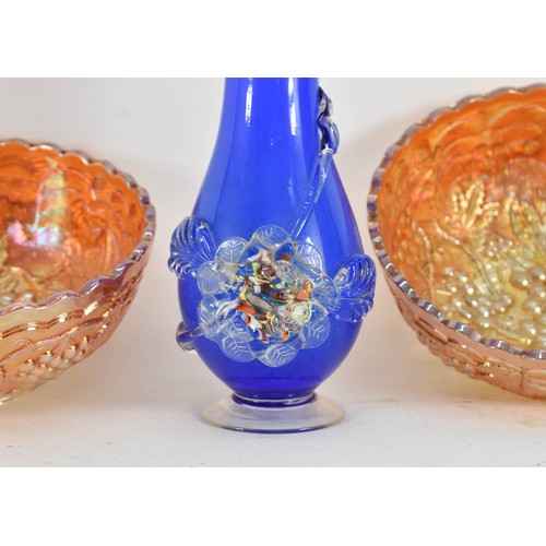 342 - A Collection Of 3 Art Glass Items Including 2 Carnival Glass Bowls And A Murano Flower Vase.