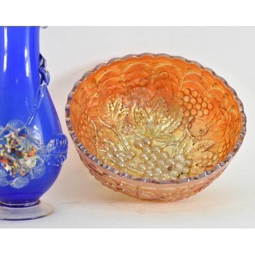 342 - A Collection Of 3 Art Glass Items Including 2 Carnival Glass Bowls And A Murano Flower Vase.