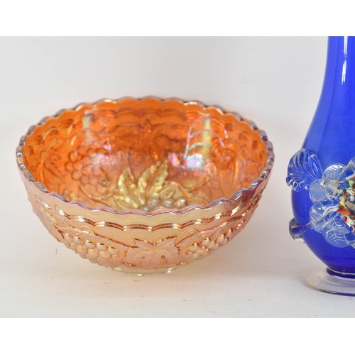 342 - A Collection Of 3 Art Glass Items Including 2 Carnival Glass Bowls And A Murano Flower Vase.