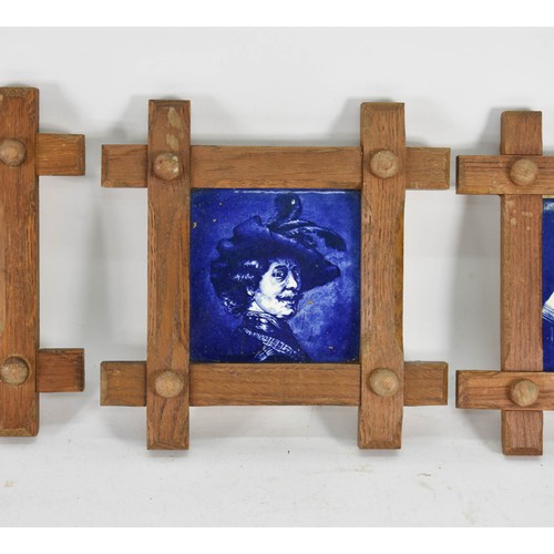 346 - 3 Delfts Blauw Style Blue And White Character Tiles In Wooden Frames. Each Tile Measures 10cm x 10cm... 