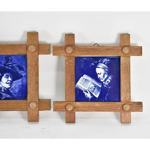 346 - 3 Delfts Blauw Style Blue And White Character Tiles In Wooden Frames. Each Tile Measures 10cm x 10cm... 