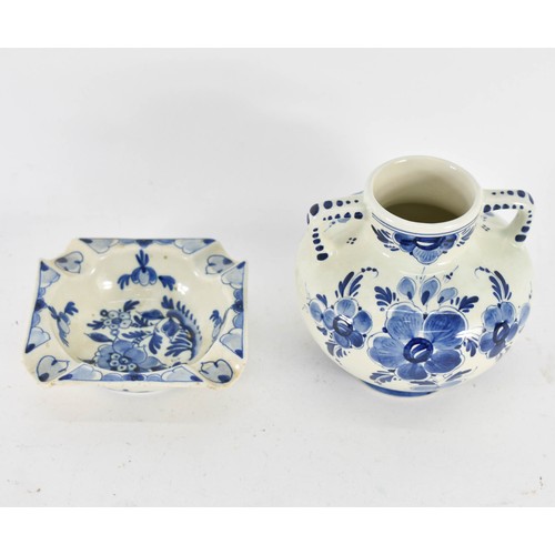 348 - 2 Delfts Blauw Floral Items Including Small Jug Vase And Ashtray