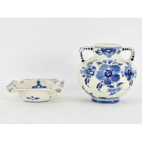 348 - 2 Delfts Blauw Floral Items Including Small Jug Vase And Ashtray