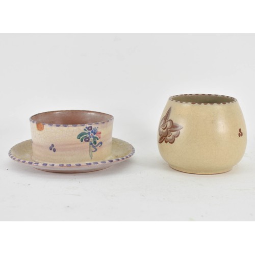 357 - Two Beige And Floral Poole Pottery Items Including A Pot And One Other.