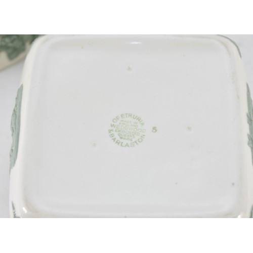 362 - A Collection Of 3 Green / White Wedgwood Items Including A Bowl, Pot And Plate.