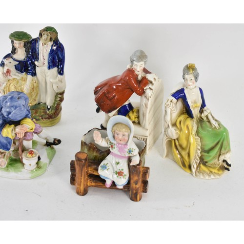 366 - A Collection Of Figurines Including Classical Designed Bookends And An Interestingly Repaired Staffo... 