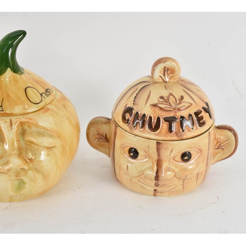 367 - A Pair Of Vintage Kitsch Face Storage Pots Including Pickled Onions And Chutney