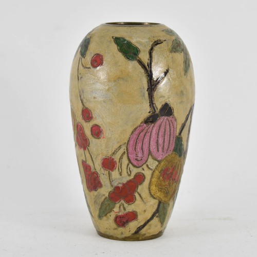 369 - A Delightful Metal Vase Featuring Floral Enamel Decoration. 13cm Height.