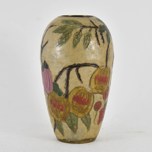 369 - A Delightful Metal Vase Featuring Floral Enamel Decoration. 13cm Height.