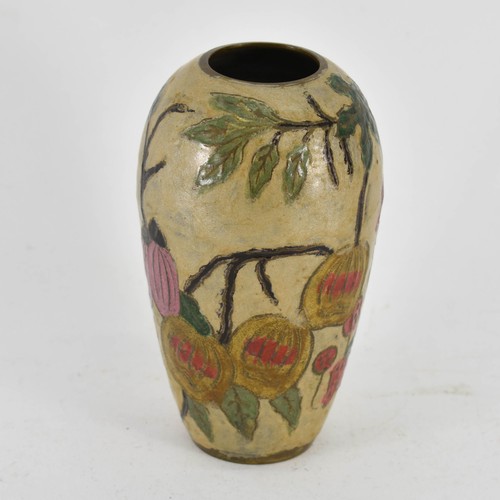 369 - A Delightful Metal Vase Featuring Floral Enamel Decoration. 13cm Height.