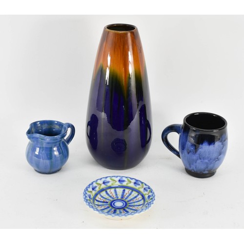 370 - A Collection Of 4 Studio Pottery Items Including A Tall Blue/Brown Gradient Vase. Tallest 24cm Heigh... 