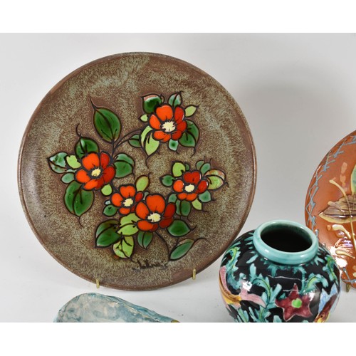 371 - A Collection Of 5 Studio Pottery Items Including A Painted Pierrot Clay Dish.